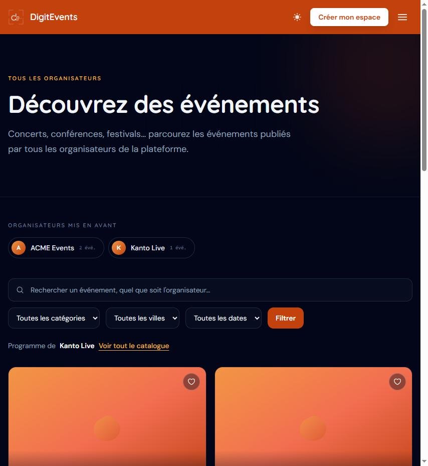 Page catalogue des événements avec filtres