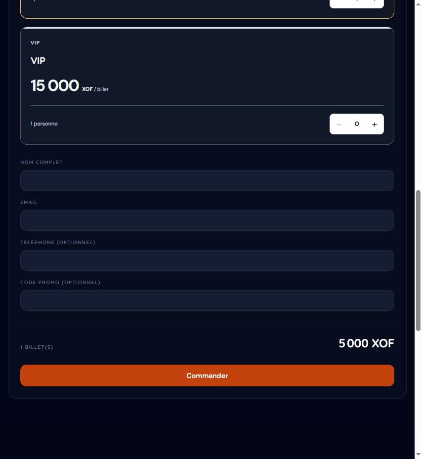 Formulaire de commande de billets