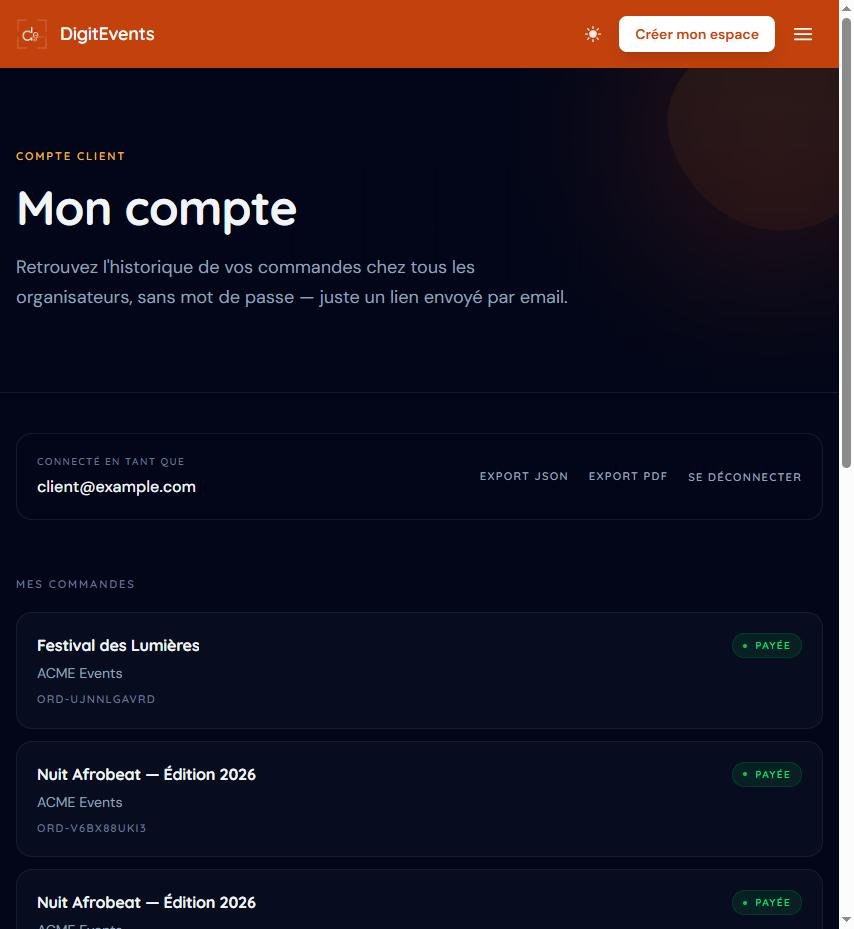 Page Mon compte connectée avec la liste des commandes