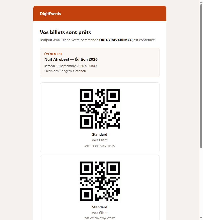 E-mail de confirmation avec billets et QR codes