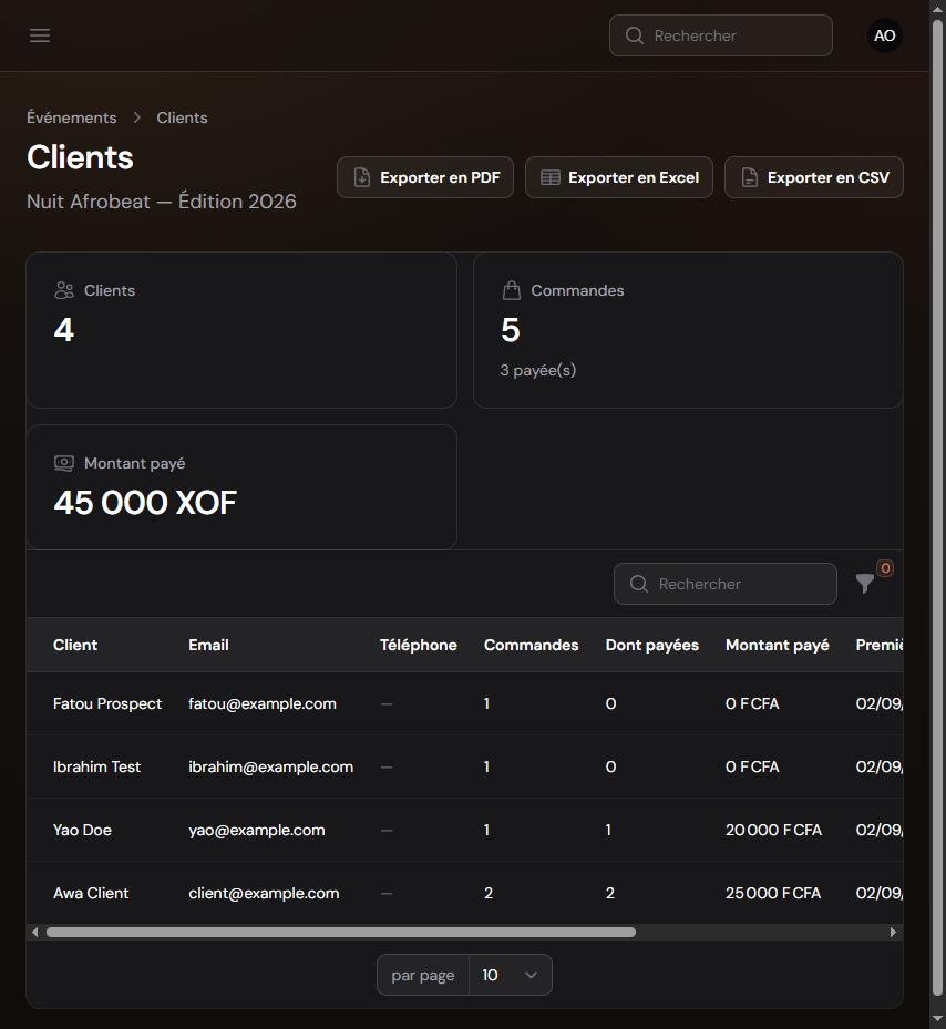 Page Clients d'un événement